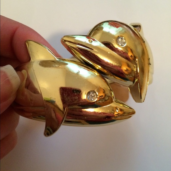 Gold glossy metallic Golden dolphin sea creature ocean bracelet beach animal - Picture 3 of 3